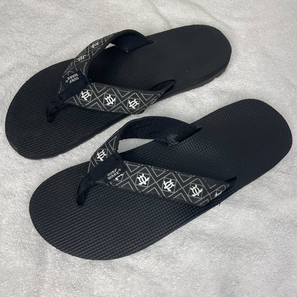 SurfWare- Men's Black Flip Flops Everyday Beach Summer Sandals Shoes Size 10 - Picture 5 of 7